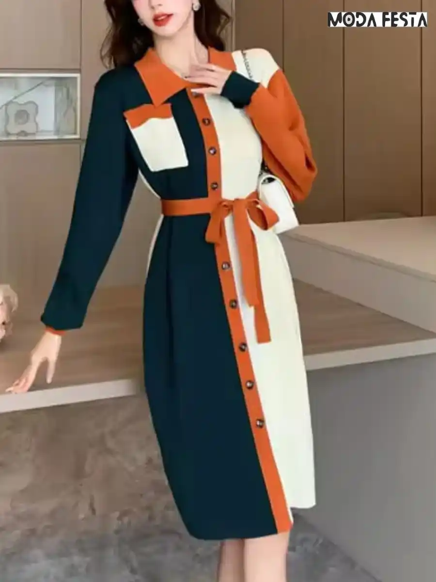 Knit Color Block Patchwork Dress
