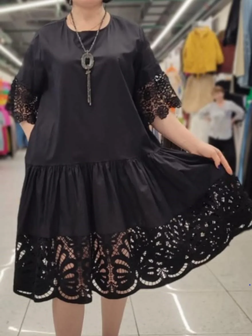 ModaFesta -asymmetric-lace-black-dress-