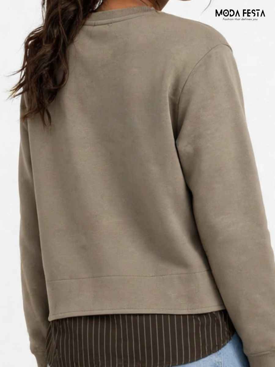 ModaFesta -graphic-layered-striped-hem-sweatshirt