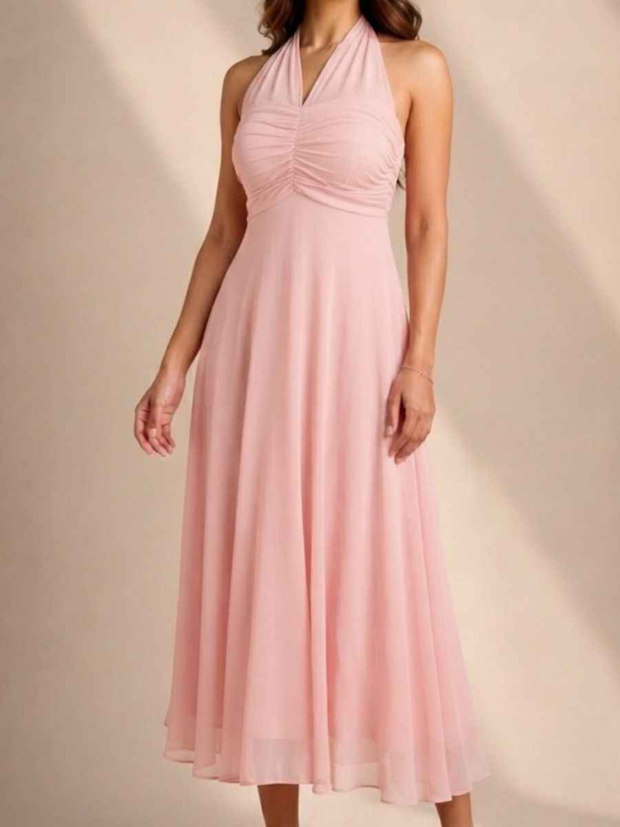 ModaFesta -blush-halter-neck-ruched-chiffon-midi-dress