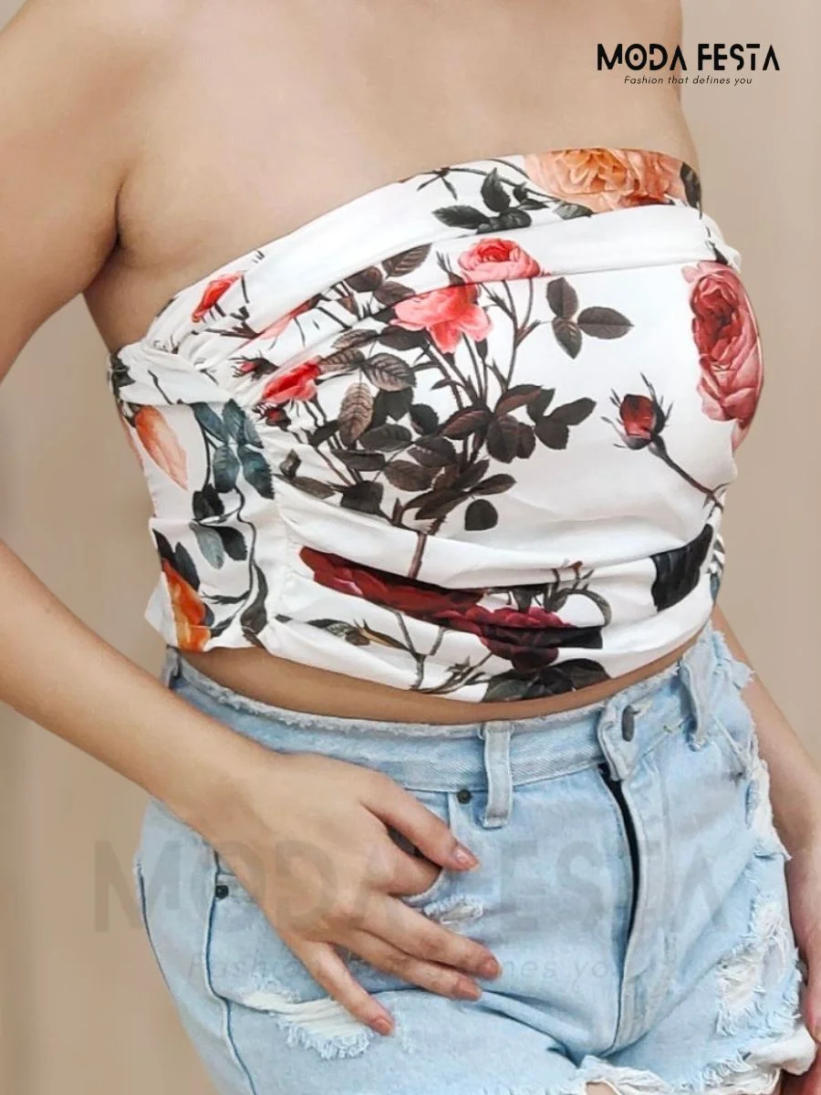 ModaFesta -stylish-floral-print-white-tube-top