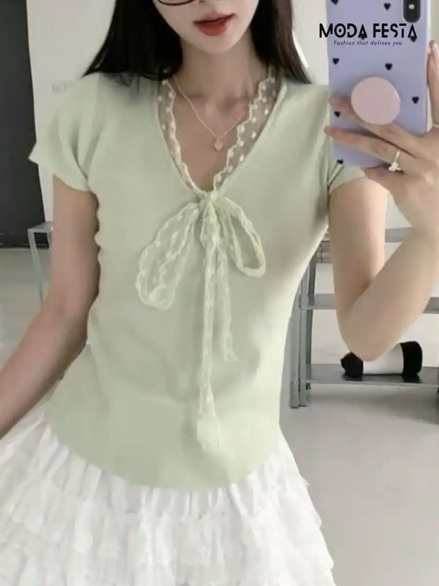 ModaFesta -stylish-lace-strap-top-green