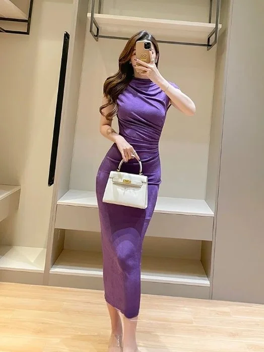 ModaFesta -purple-hip-long-sexy-skinny-dress