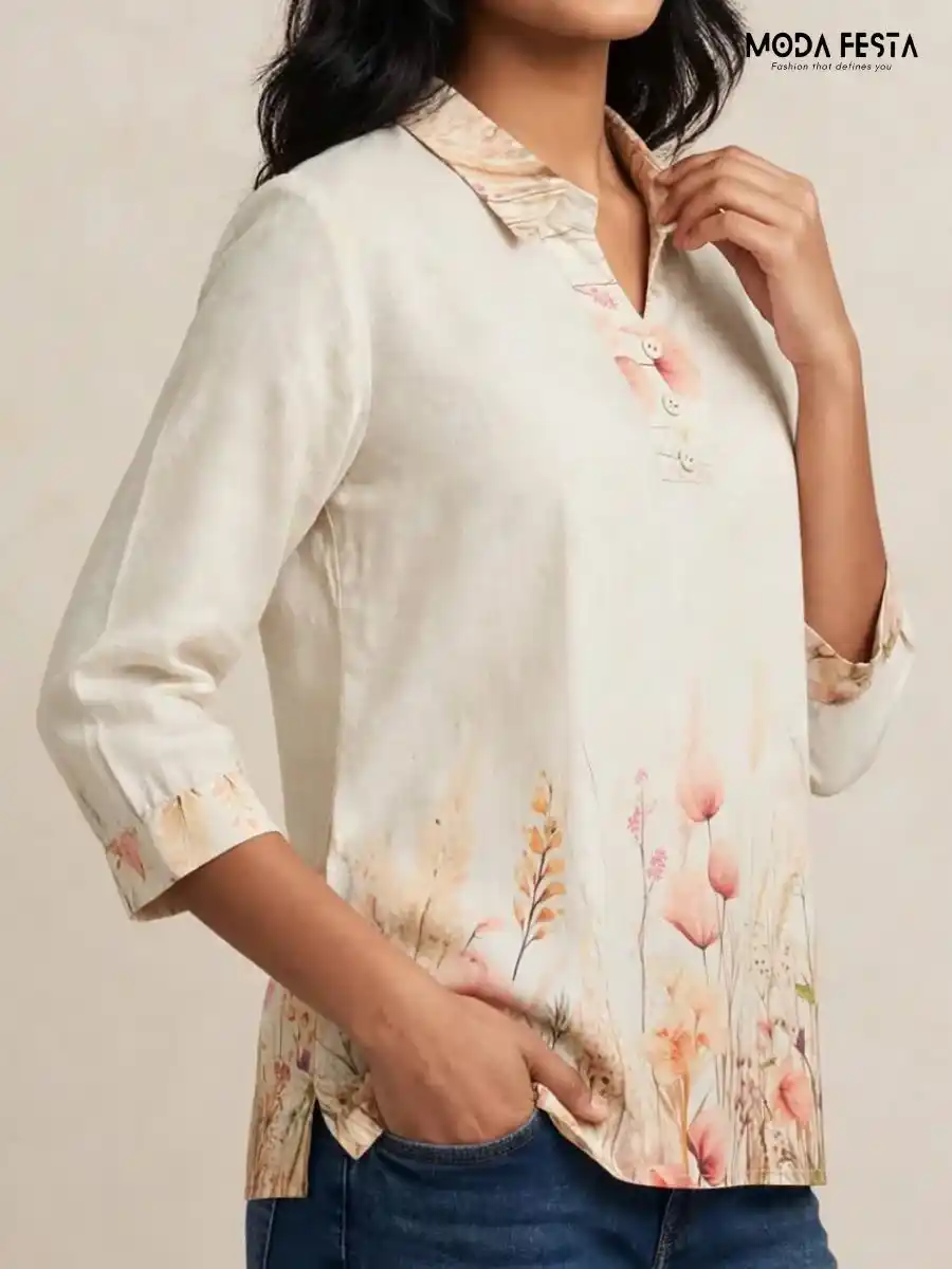 ModaFesta -floral-print-button-down-top