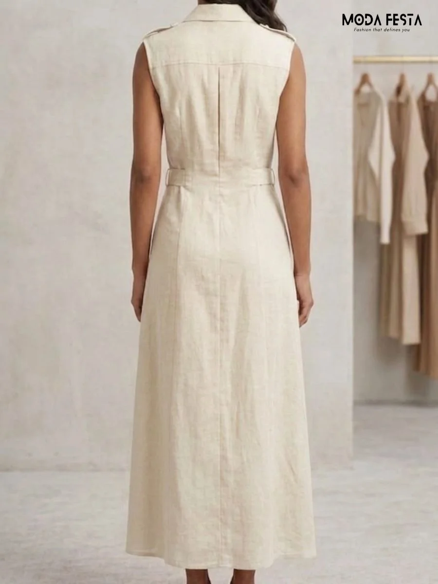 ModaFesta -sleeveless-safari-style-Dress-off-white