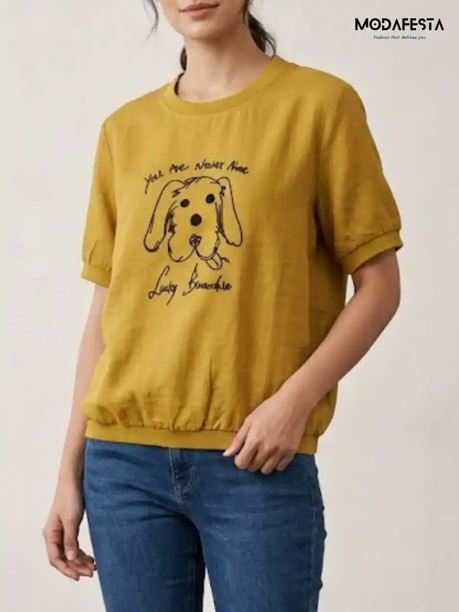Elegant Dog Print Graphic Top