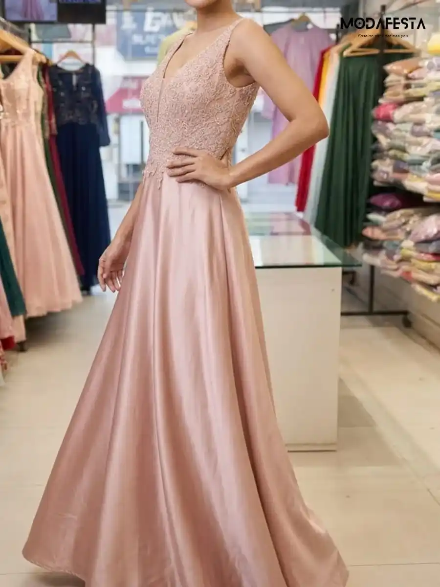 ModaFesta -elegant-v-neck-embellished-a-line-party-gown-peach