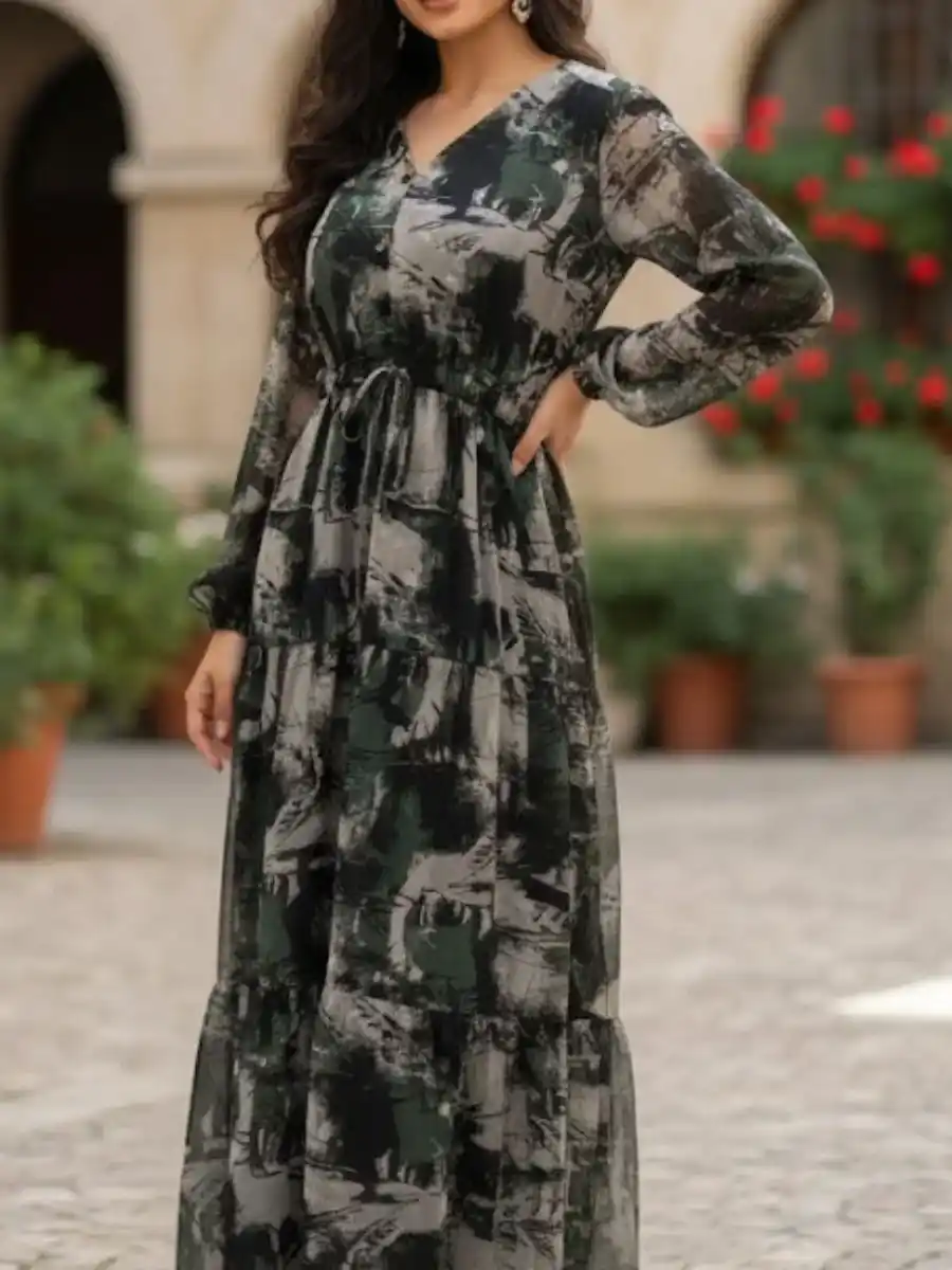 ModaFesta -floral-print-long-dress-grey