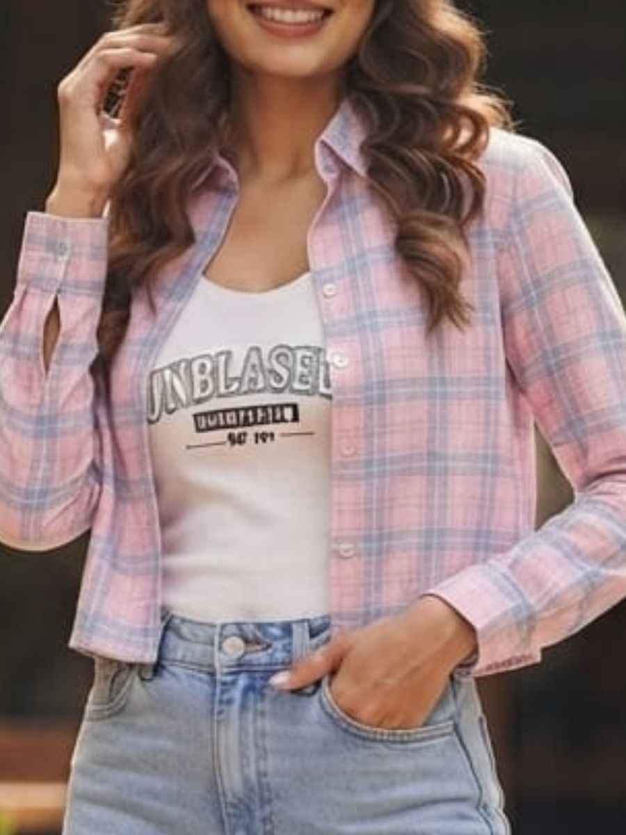ModaFesta -pastel-plaid-layered-crop-shirt-inner-tank