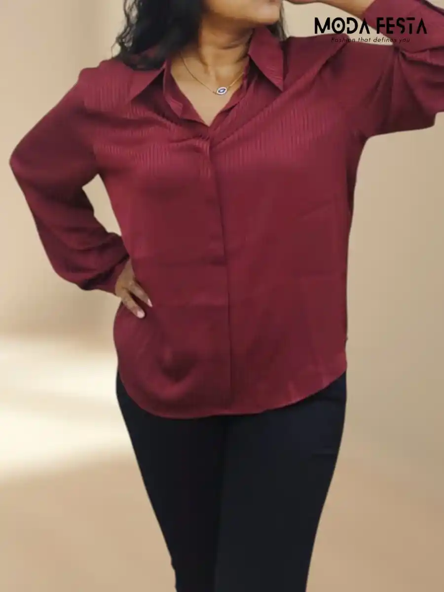 ModaFesta -elegant-striped-satin-shirt-maroon