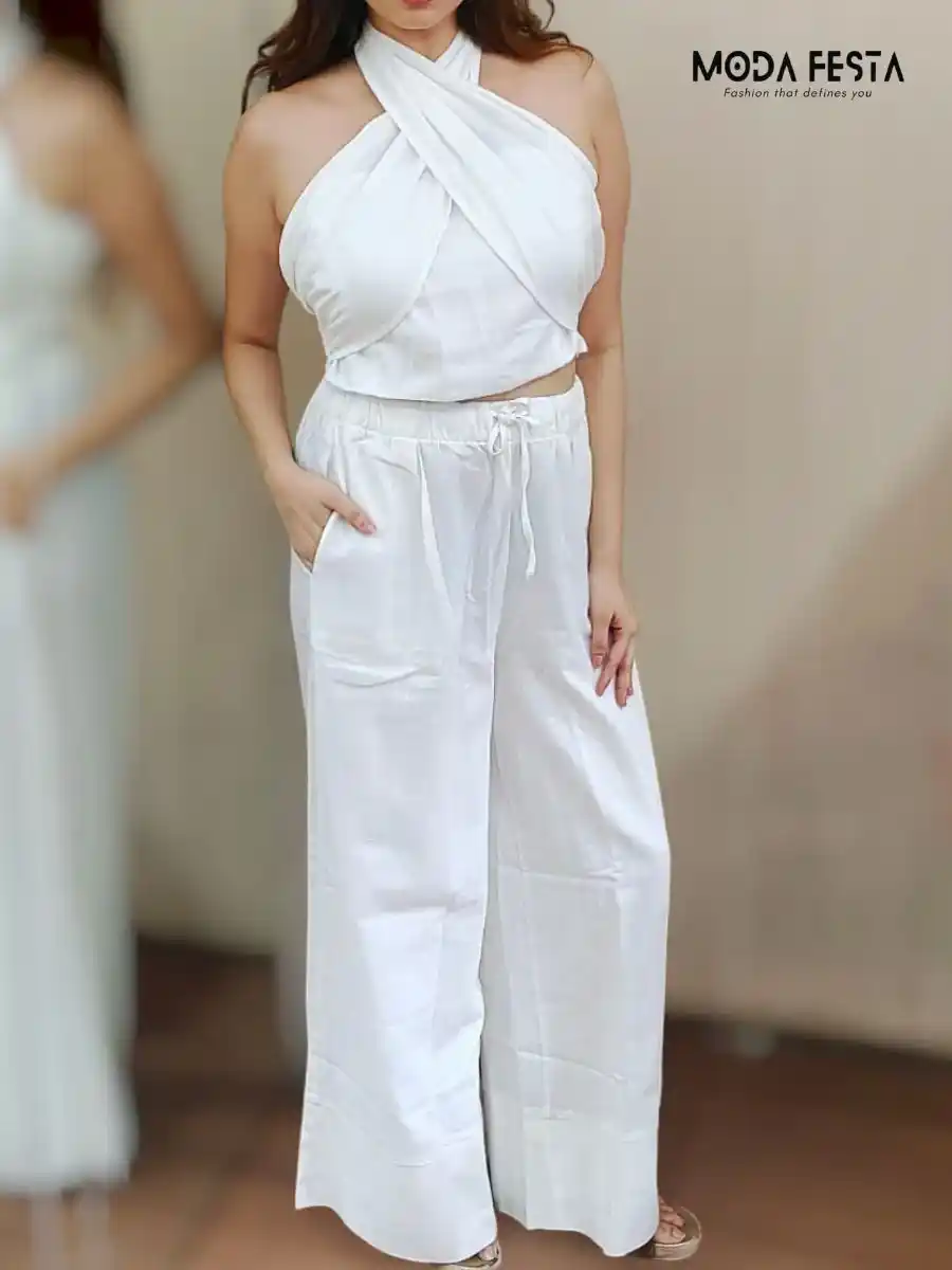 ModaFesta -elegant-style-white-linen-coord-set