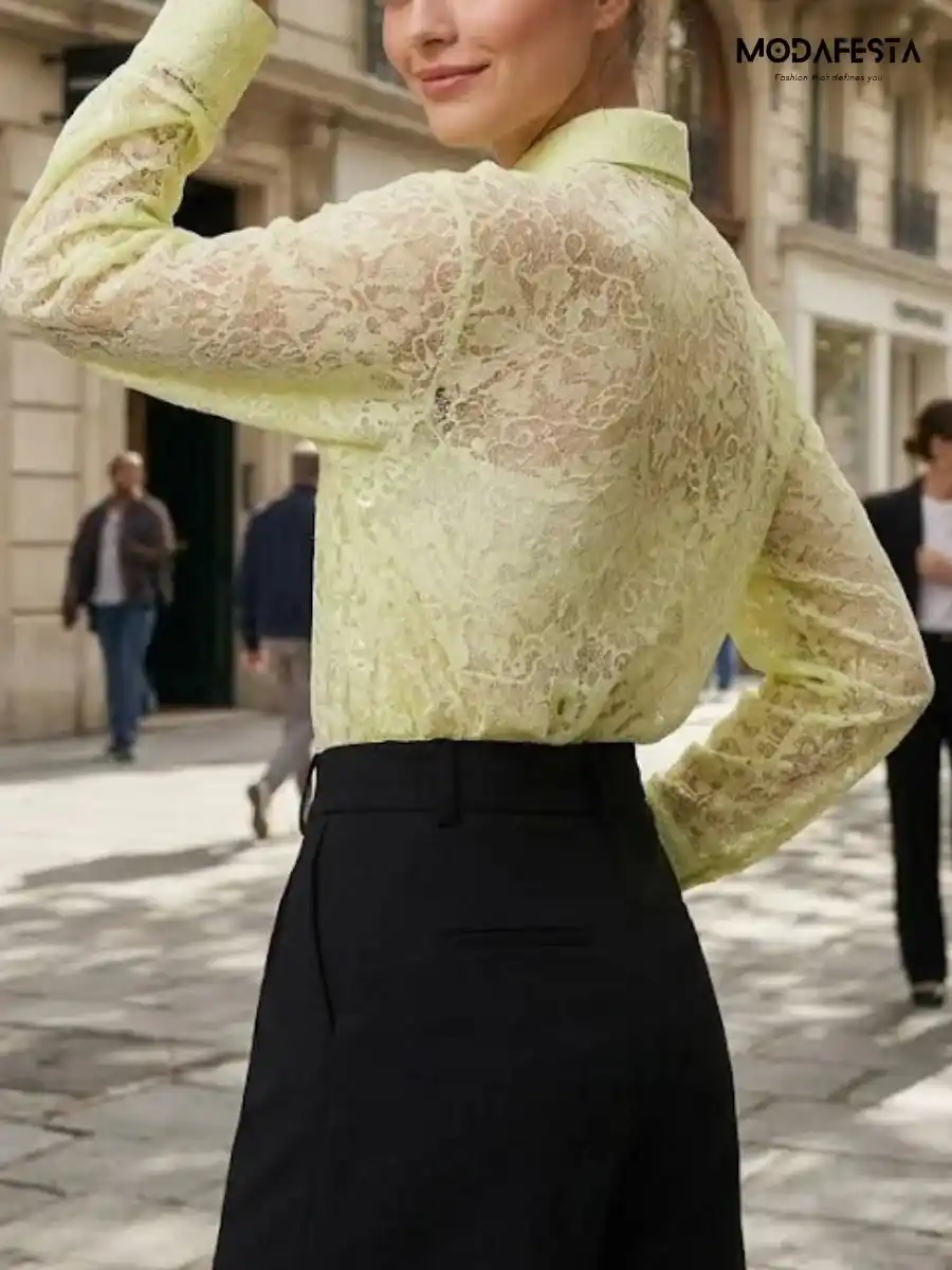 ModaFesta -elegant-net-shirt-with-moti-borach-yellow