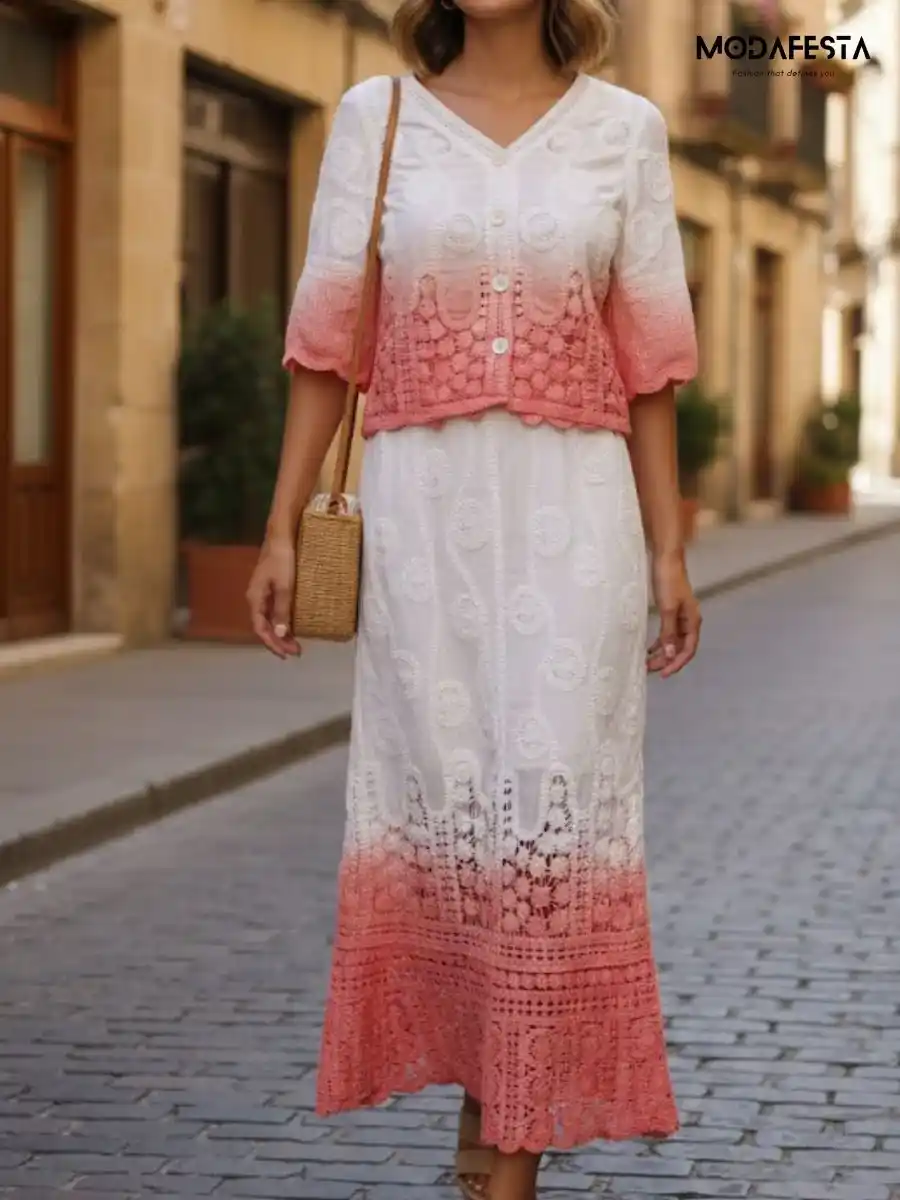ModaFesta -elegant-crochet-tie-dye-coord-set-peach
