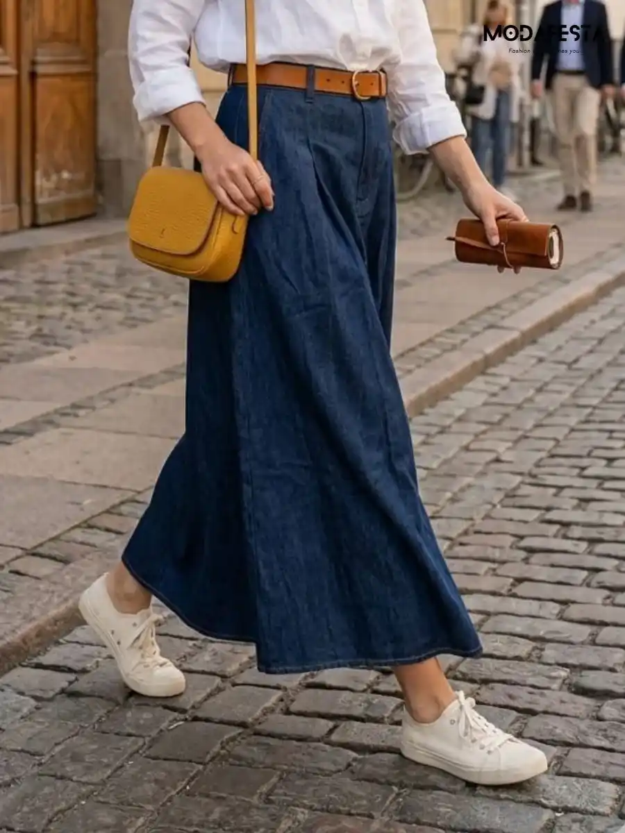 ModaFesta -elegant-a-line-denim-skirt-navy-blue
