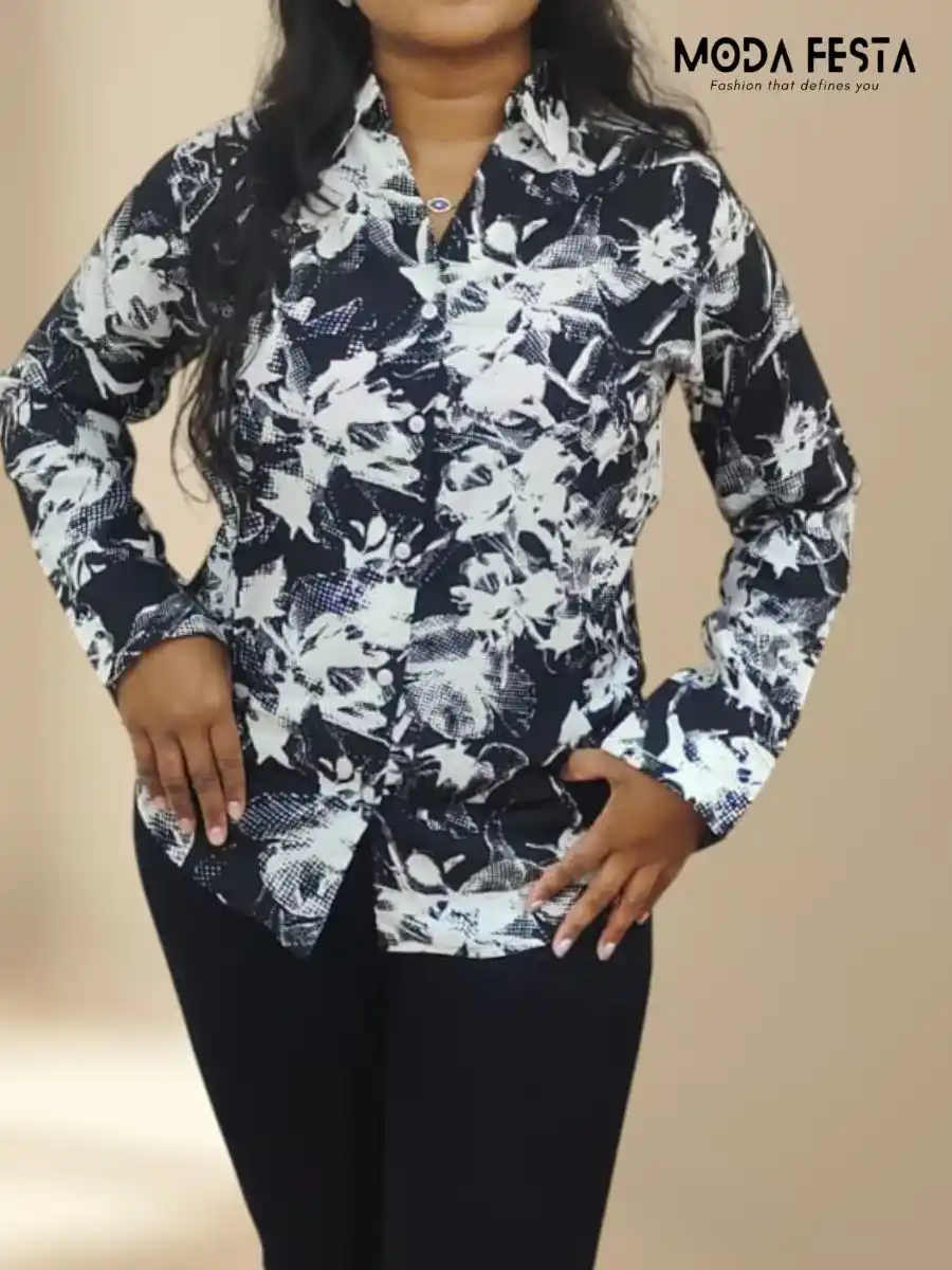 ModaFesta -elegant-floral-print-shirt-black