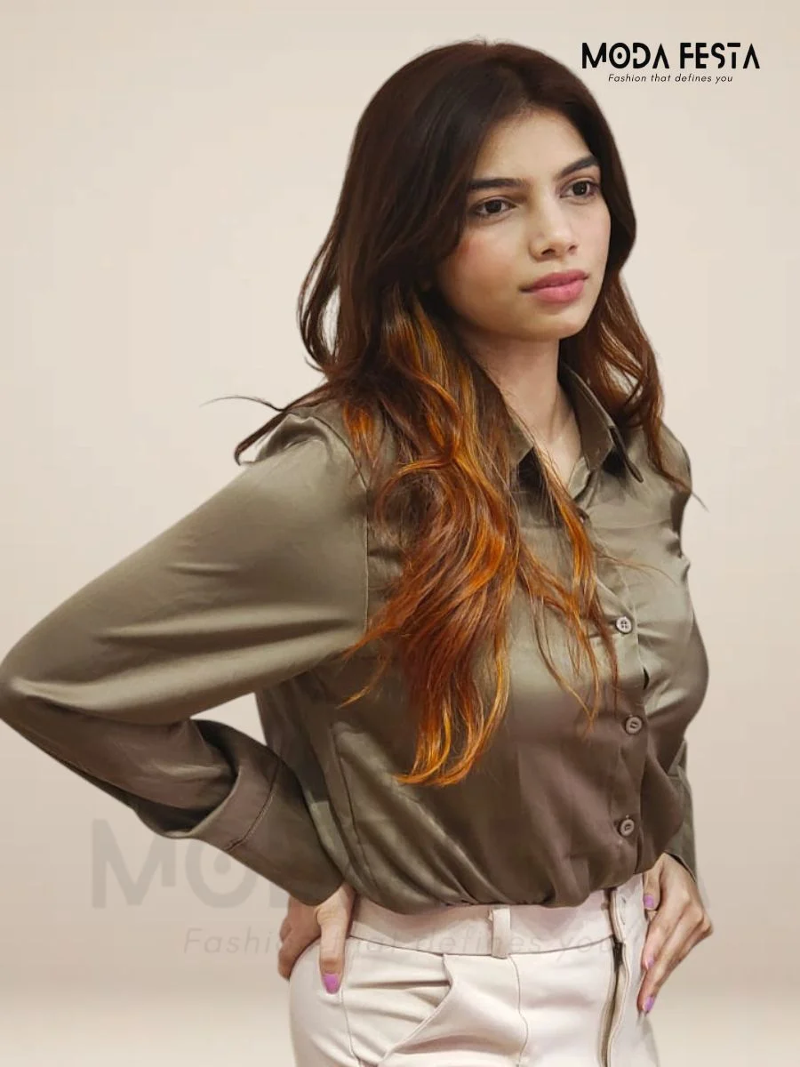 ModaFesta -casual-plain-satin-shirt-green
