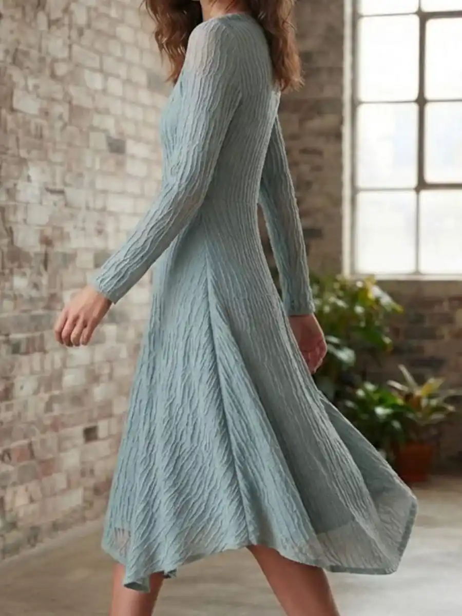 ModaFesta -textured-sage-long-sleeve-midi-dress