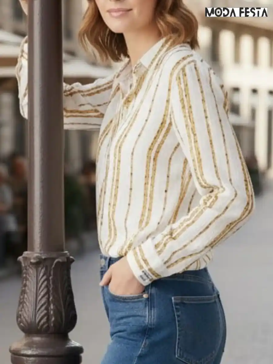 ModaFesta -elegant-brown-and-beige-striped-shirt