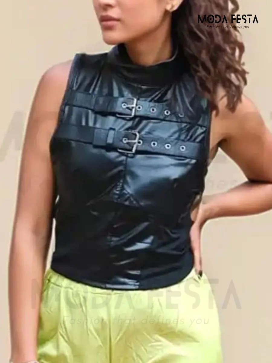ModaFesta -black-leather-top-sleeveless