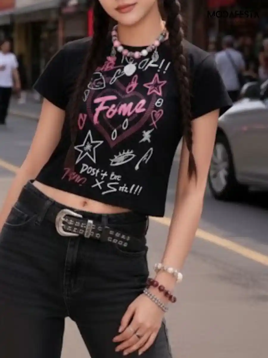 ModaFesta -elegant-crop-korean-t-shirt-black