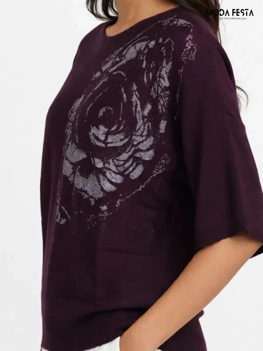 ModaFesta -plum-purple-printed-knit-top