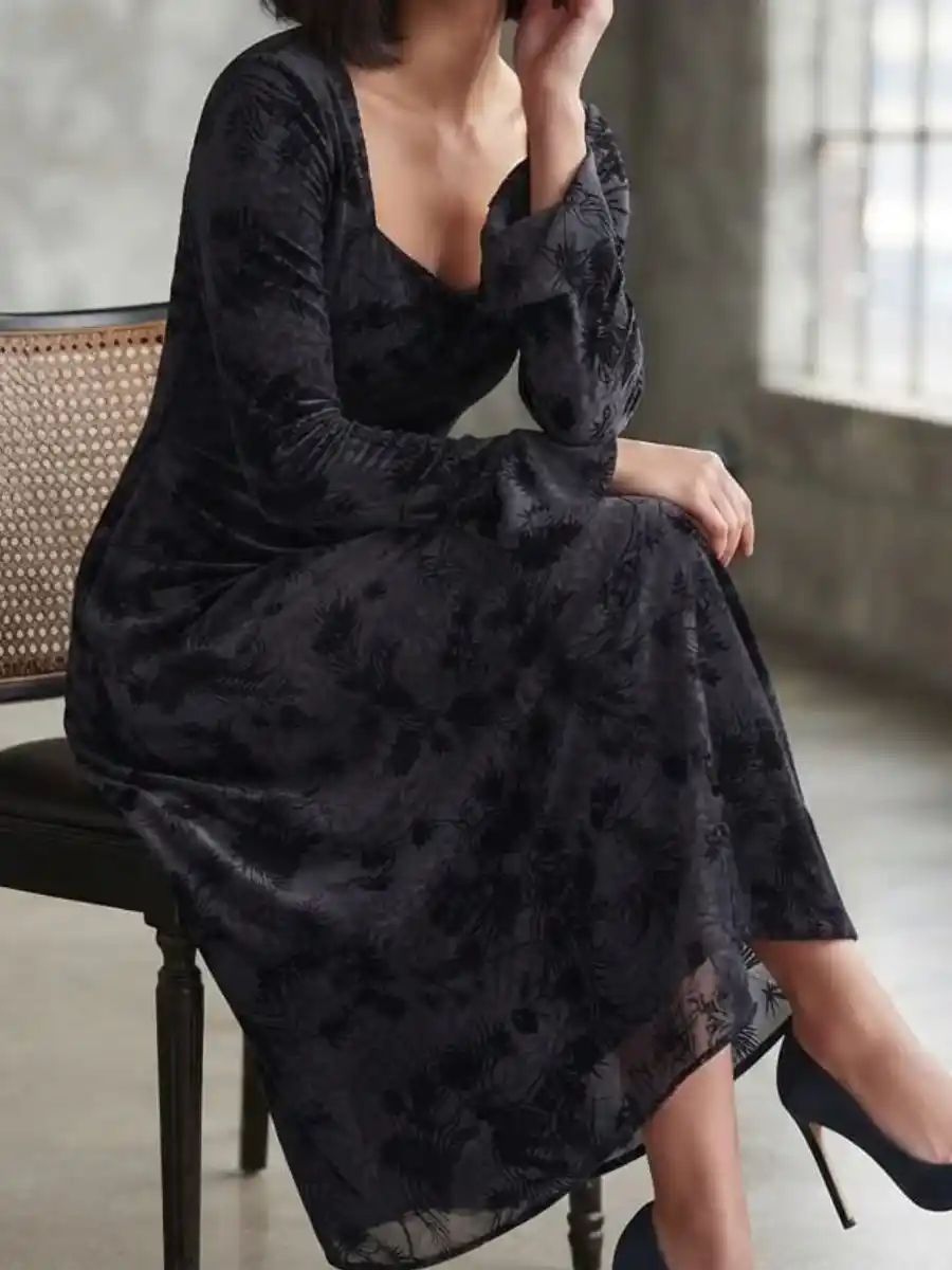 ModaFesta -ethereal-black-floral-devore-midi-dres