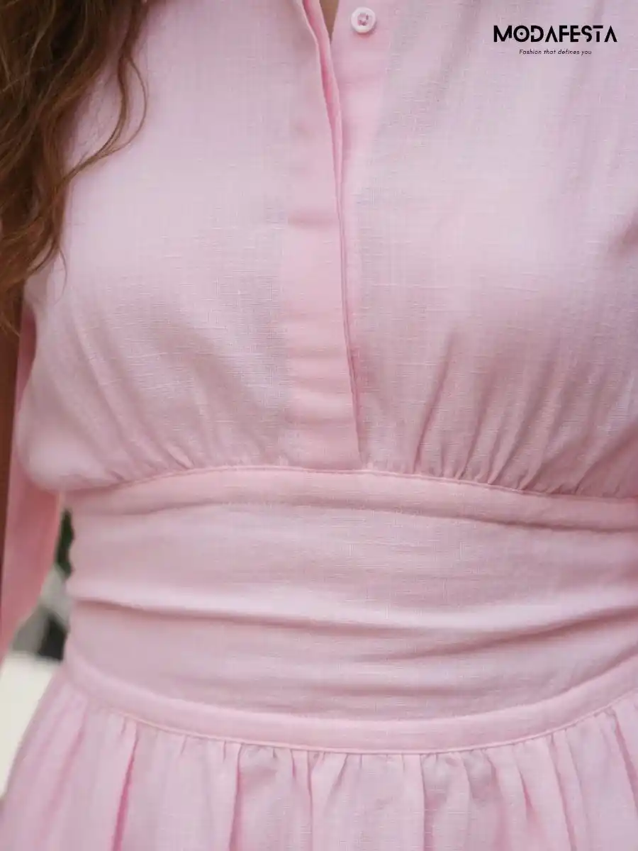 ModaFesta -classly-cotton-short-dress-sleeve-knot-style-pink