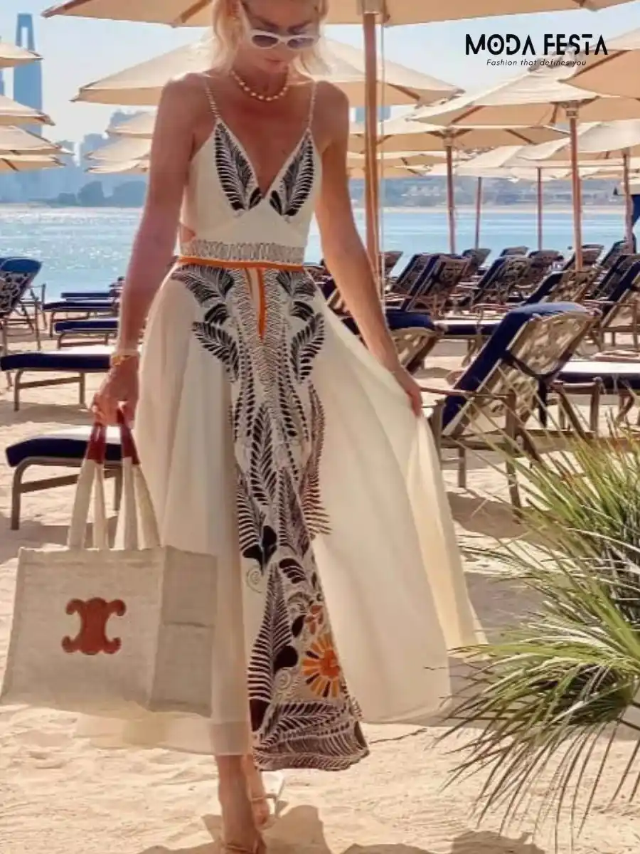 ModaFesta -floral-print-back-tie-up-dress-beige