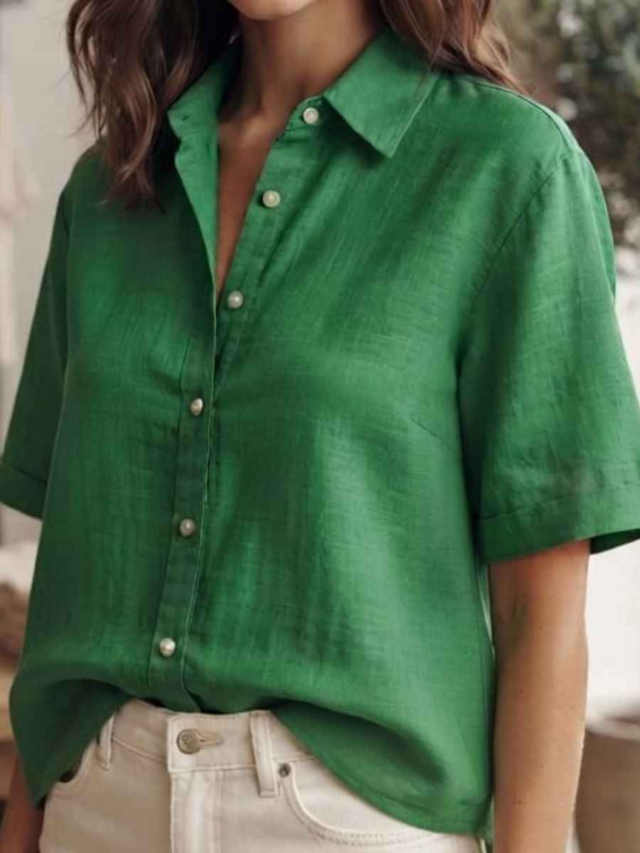 ModaFesta -reen-short-sleeve-button-down-shirt