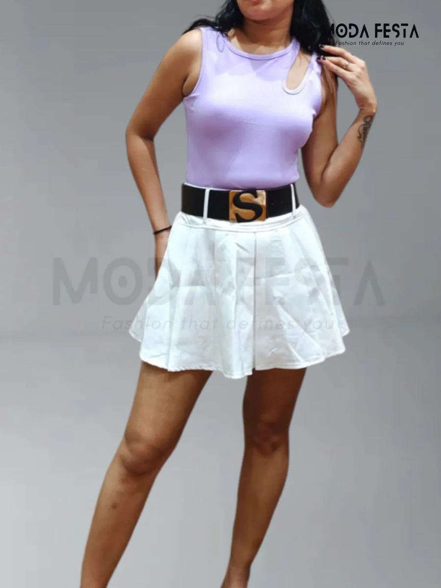 ModaFesta -short-skirt-with-belt-white