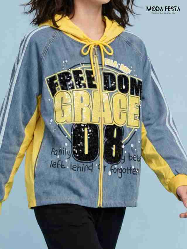 ModaFesta -graphic-sequined-hooded-denim-jacket