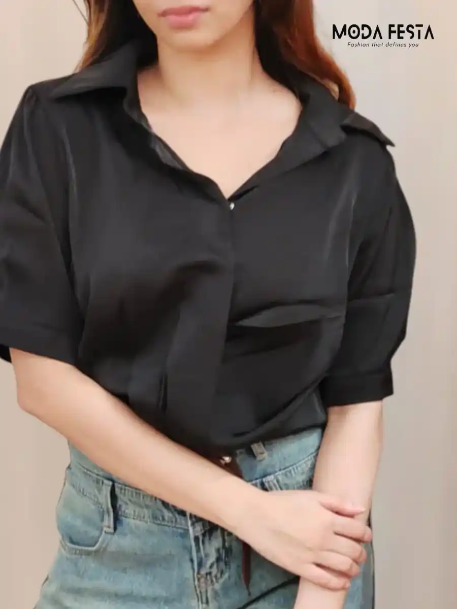 ModaFesta -stylish-satin-crop-top-black