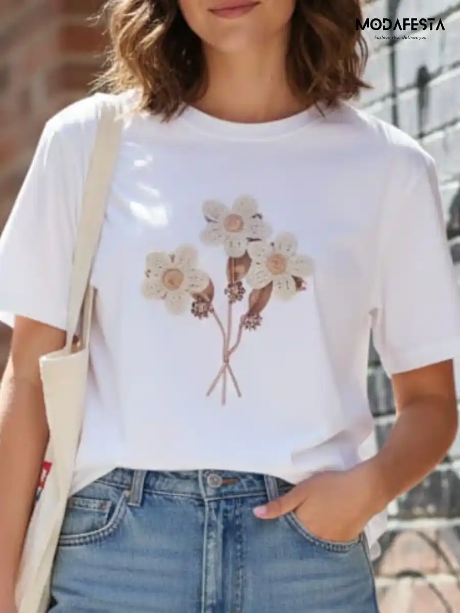 ModaFesta -elegant-flower-print-oversize-t-shirt-white