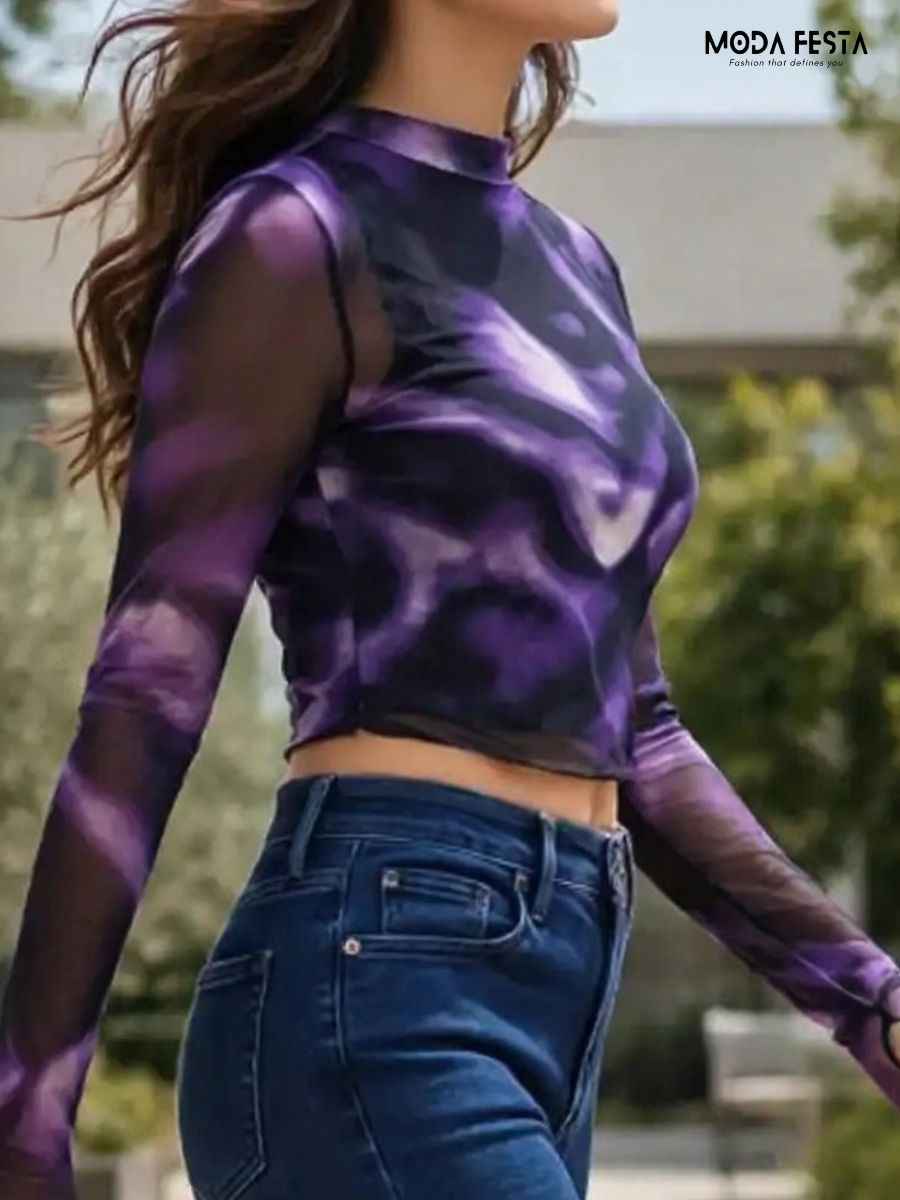 ModaFesta -purple-marble-mesh-top-crop-top