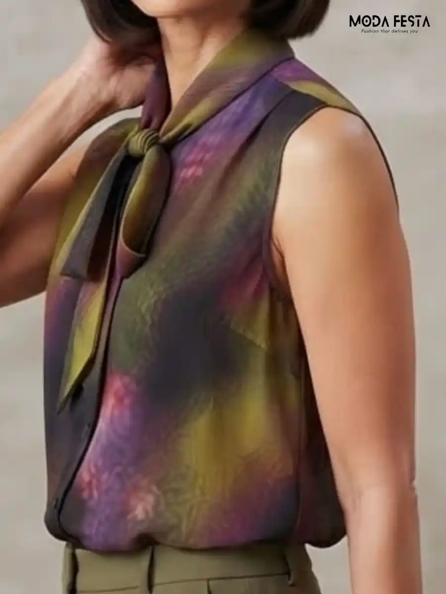 ModaFesta -abstract-tie-neck-sleeveless-top
