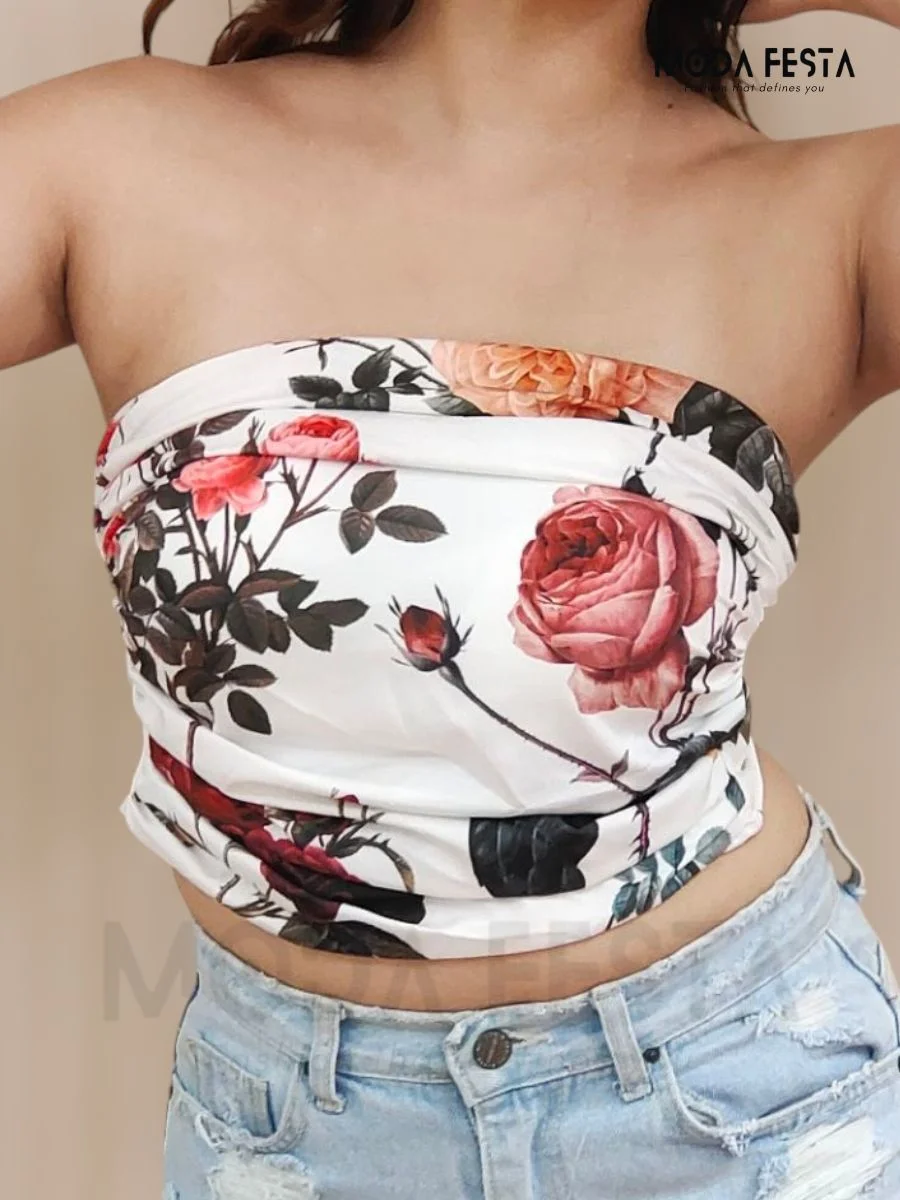 ModaFesta -stylish-floral-print-white-tube-top