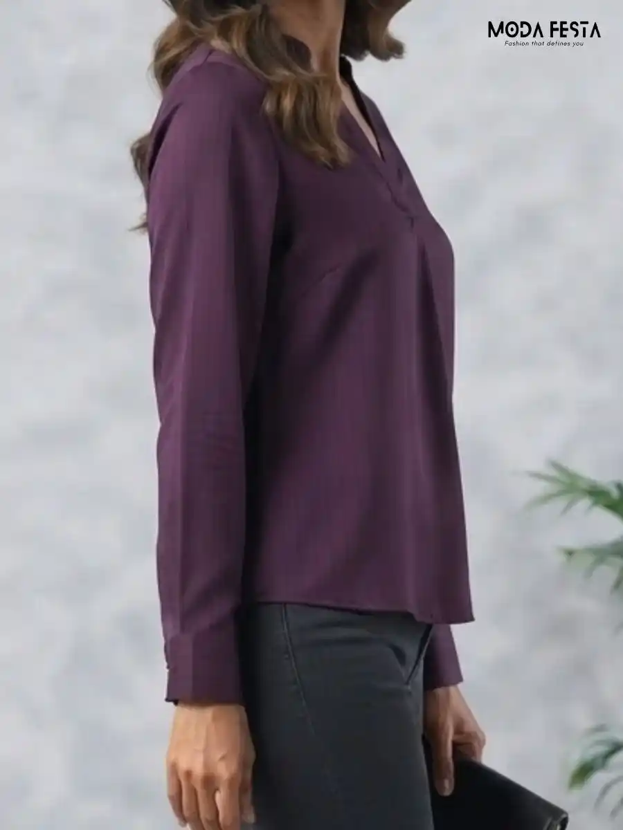 ModaFesta -elegant-striped-v-neck-purple-top