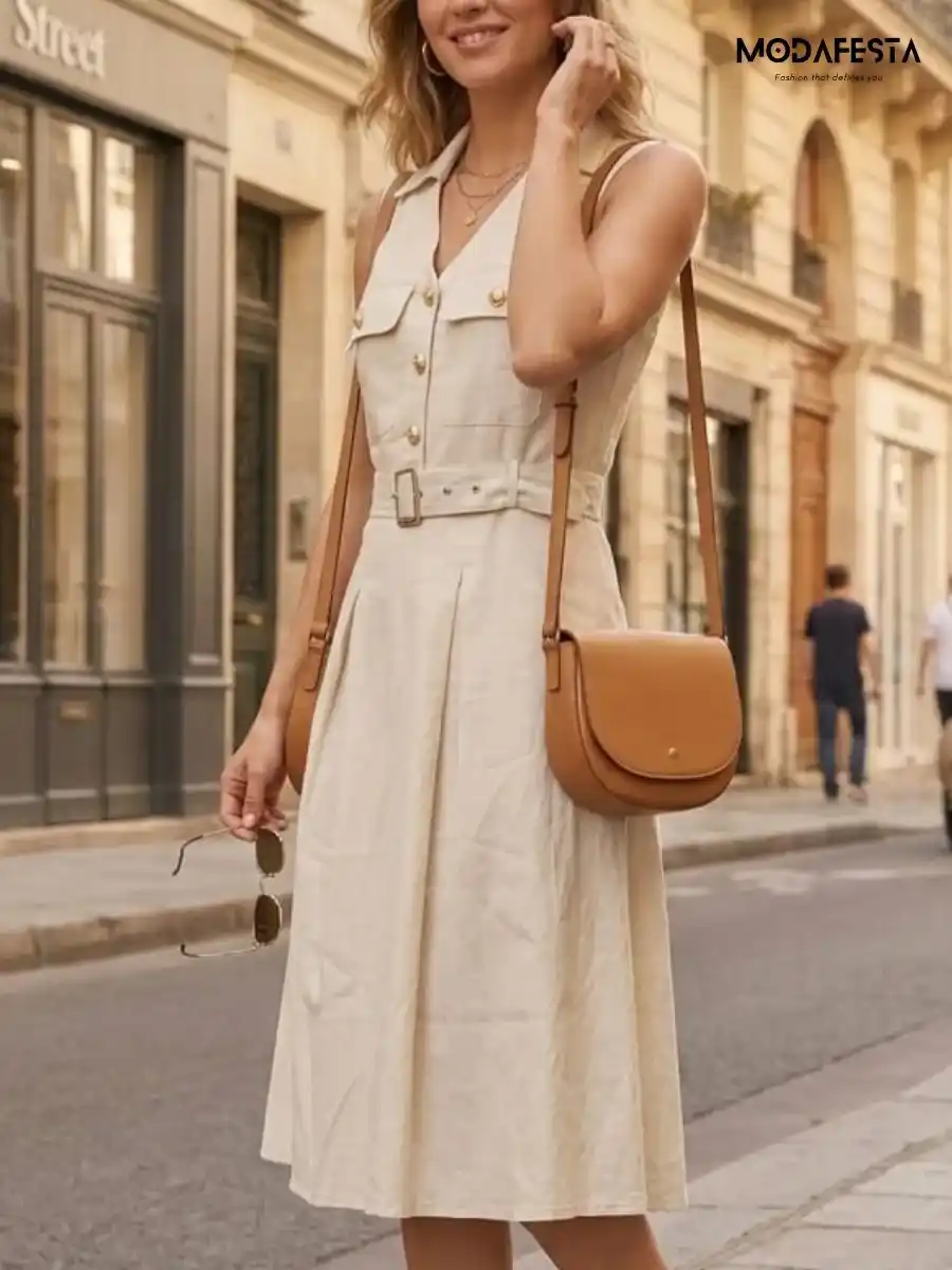 ModaFesta -elegant-sleeveless-mini-a-line-dress-beige