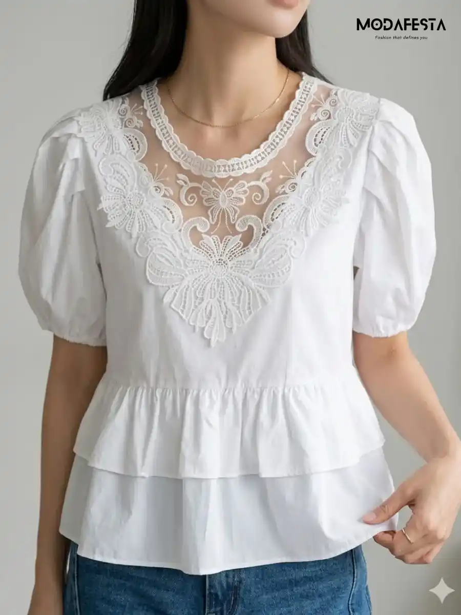 Elegant Floral Lace-Peplum Top