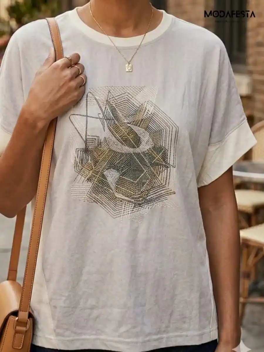 ModaFesta -elegant-geometric-graphic-over-size-top-beige