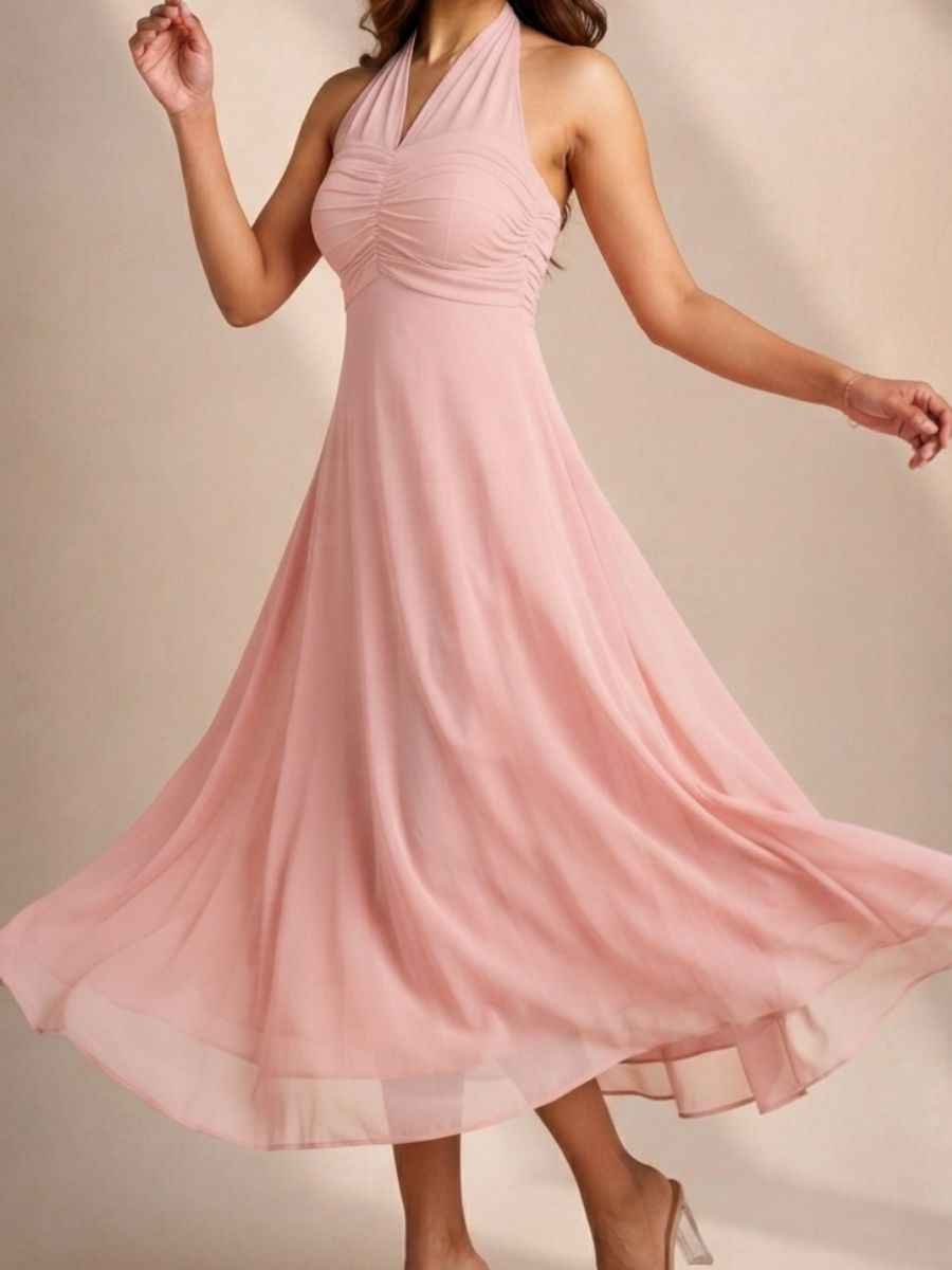 ModaFesta -blush-halter-neck-ruched-chiffon-midi-dress