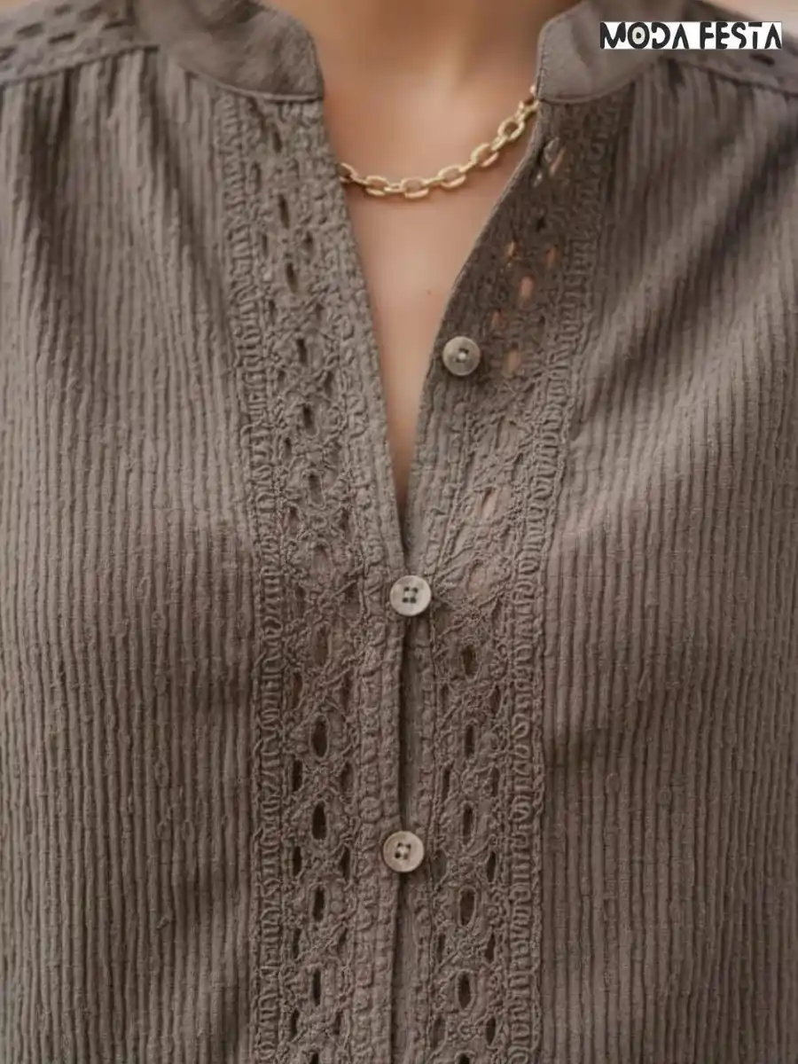 ModaFesta -elegant-brown-lace-pattern-shirt