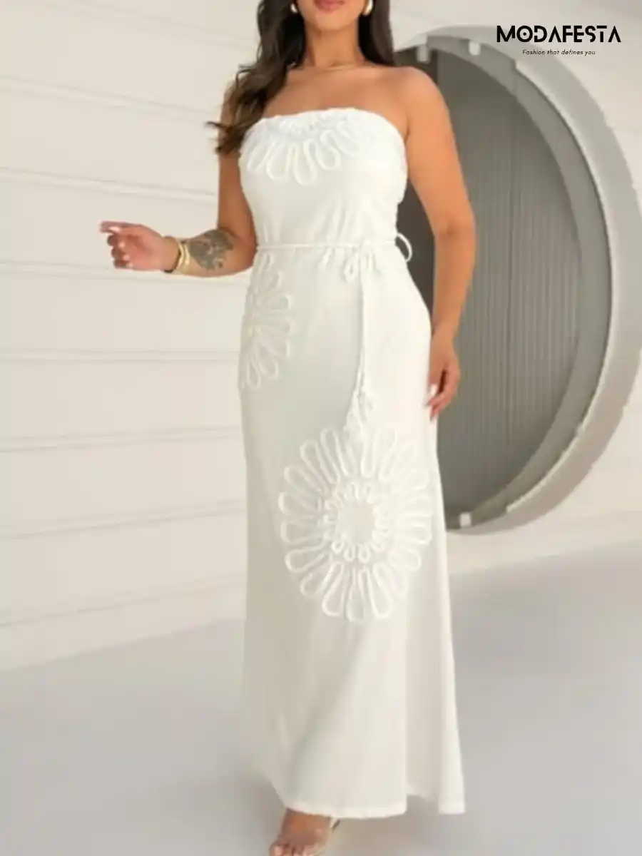 ModaFesta -classy-summer-tube-dress-with-belt-white