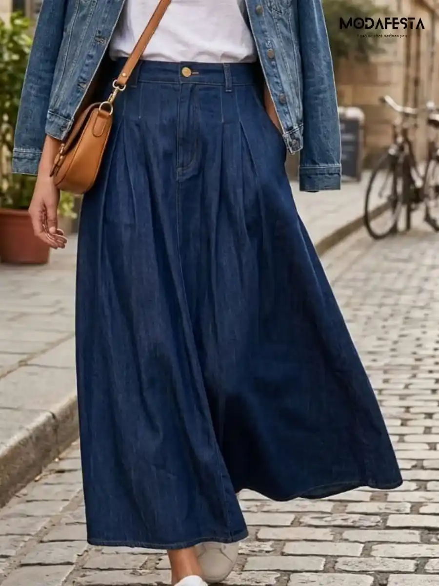 ModaFesta -elegant-a-line-denim-skirt-navy-blue