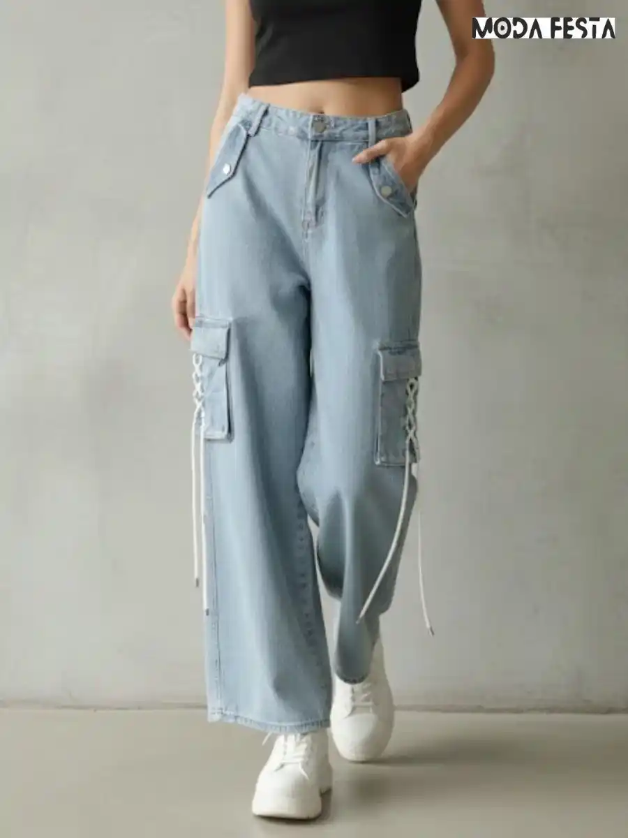 ModaFesta -elegant-lose-fit-cargo-jeans-sky-blue
