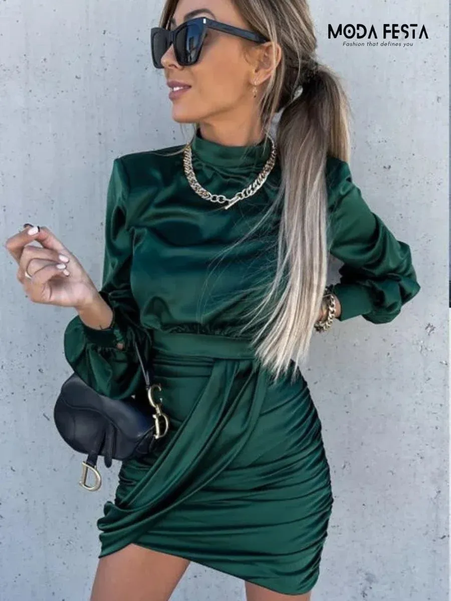 ModaFesta -ruched-one-piece-dress-green