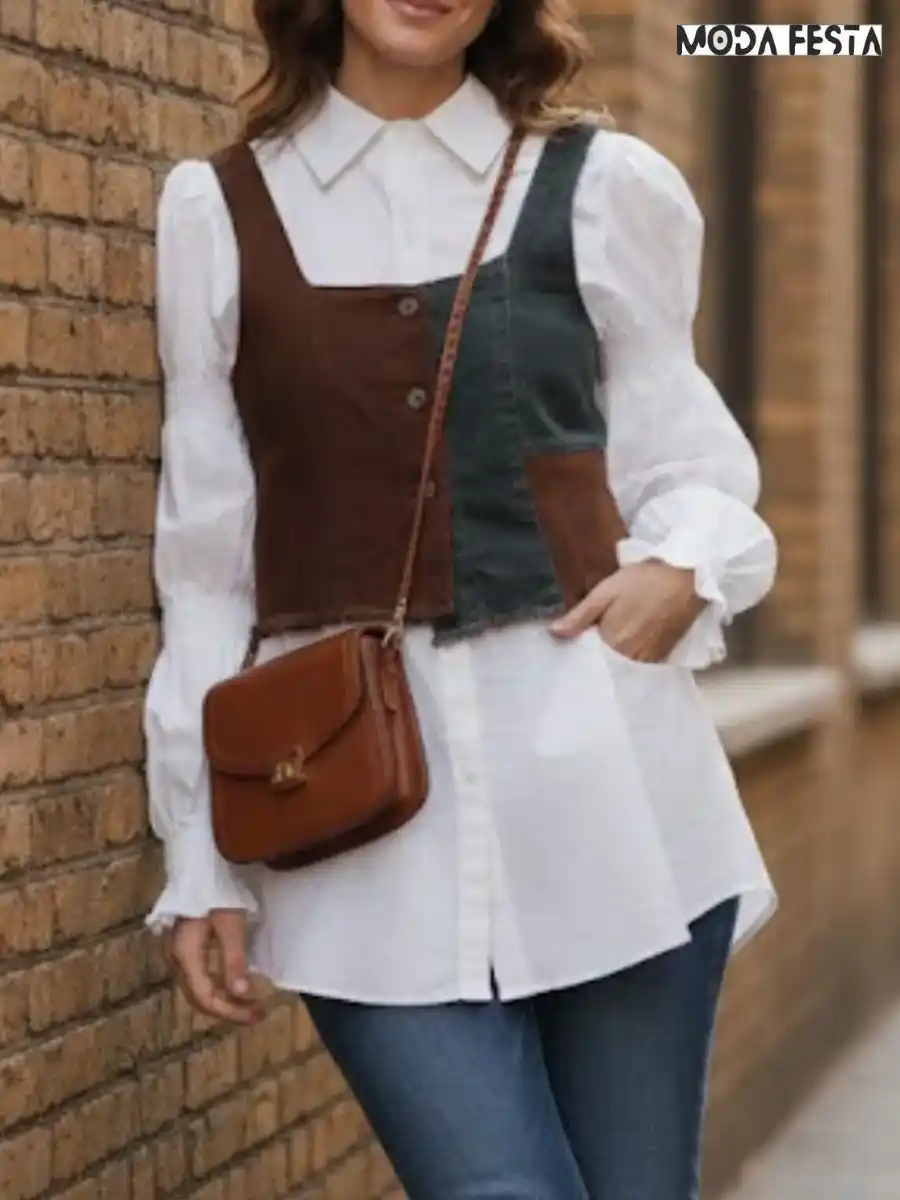ModaFesta -elegant-shirt-with-denim-vest-style-white