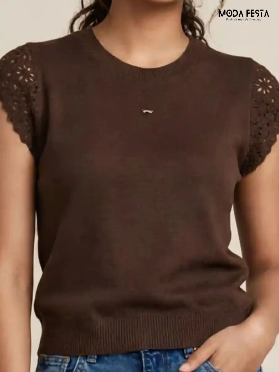 ModaFesta -schiffli-cutwork-cap-sleeve-knit-top