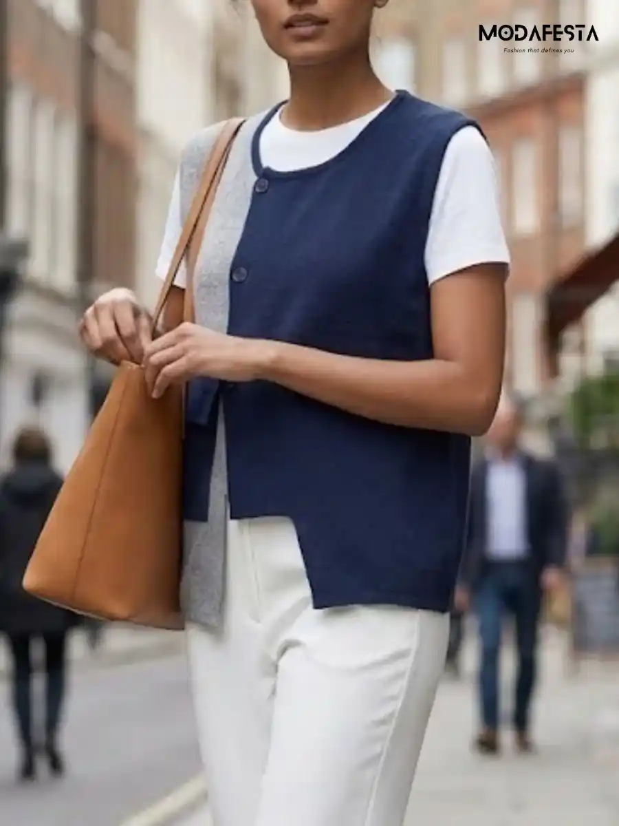 ModaFesta -elegant-knit-vest-two-tone-design-top-navy-blue