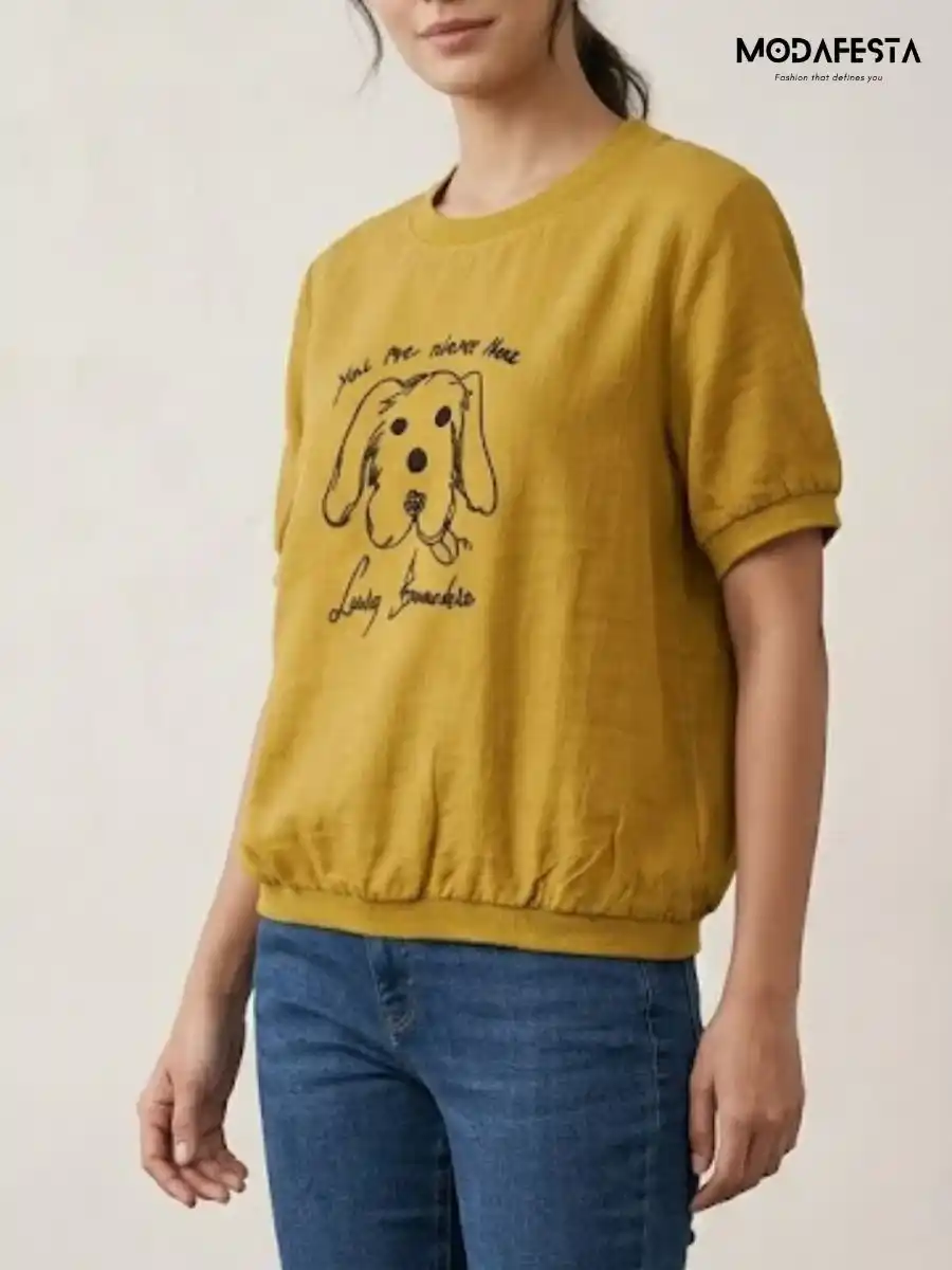 ModaFesta -elegant-dog-print-graphic-top-green